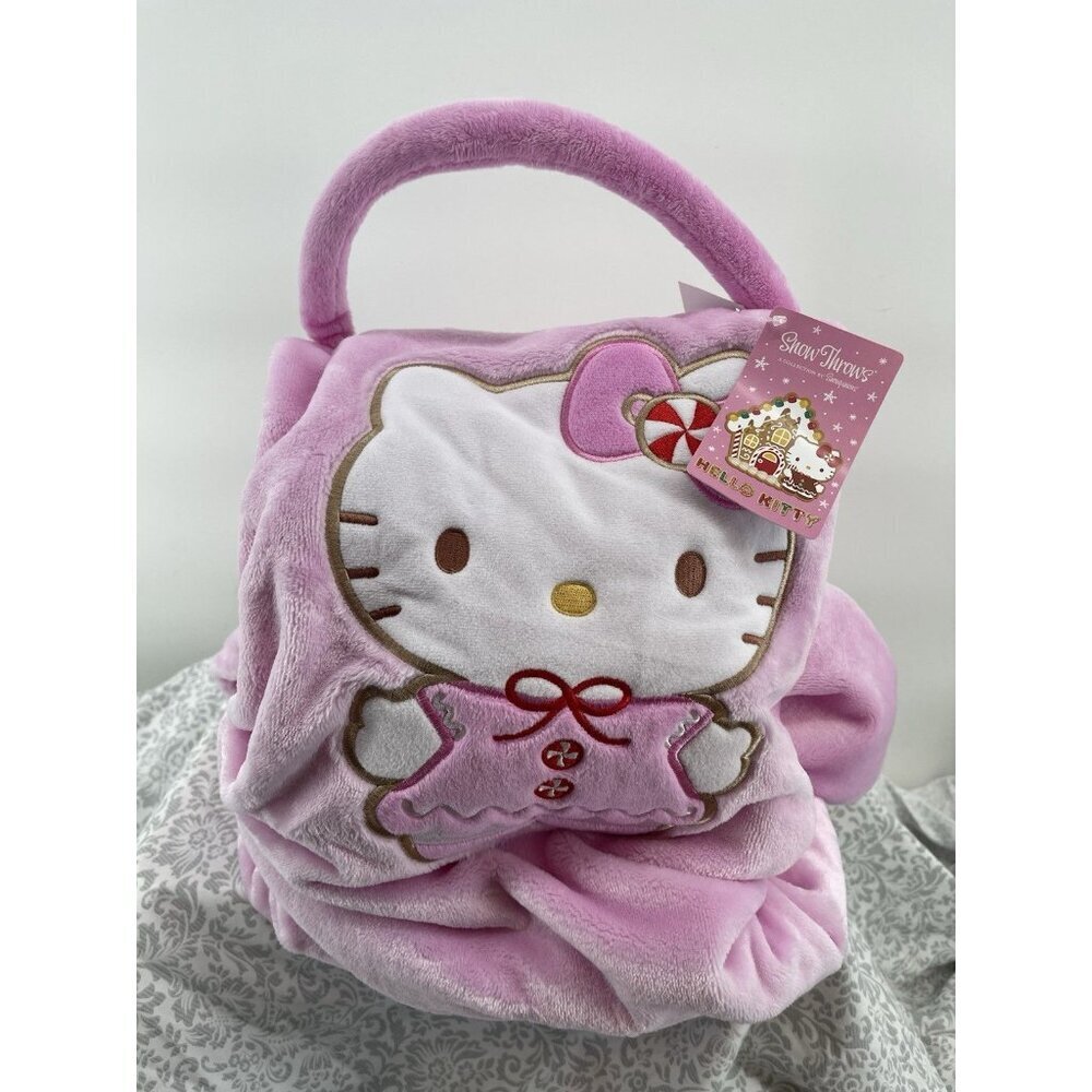 New! Hello Kitty Packable Plush Throw 60/45 inch PINK Blanket Christmas NWT